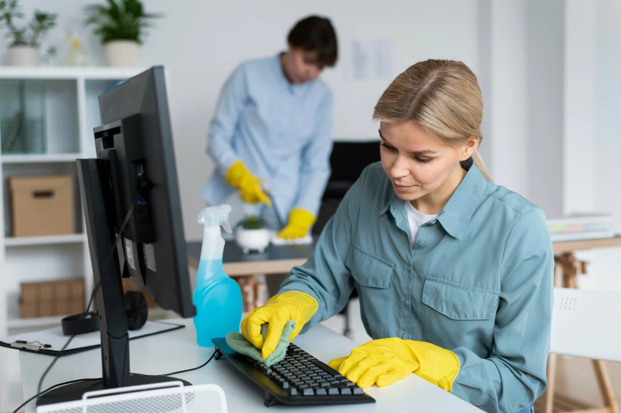 Cleaning team working in an office